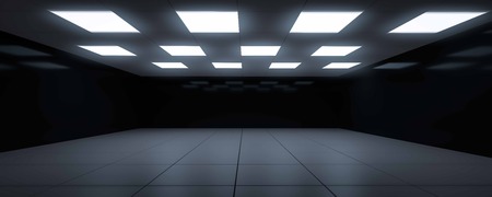 dark blue futuristic room dark mirror surface 3d renderの写真素材