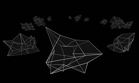 3d abstract abstract futuristic white wire frames in dark space illustration renderの写真素材