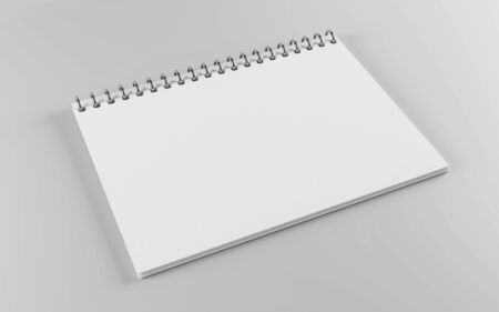 empty horizontal white paper spiral notebook 3d render illustrationの写真素材