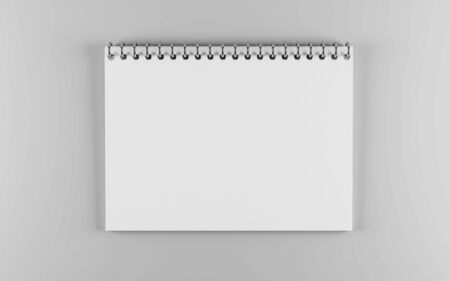 empty horizontal white paper spiral notebook 3d render illustrationの写真素材