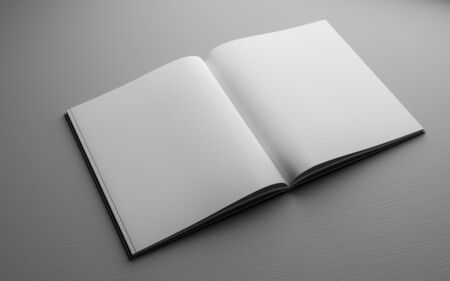 Blank empty opened book on grey underground 3d render illustrationの写真素材