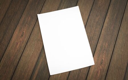 empty blank sheet isolated on wood background to replace your design 3d illustration renderの写真素材