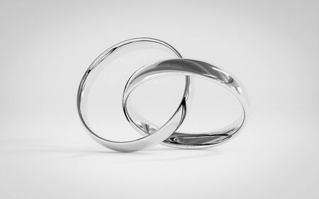silver wedding rings on white background 3d render illustrationの写真素材