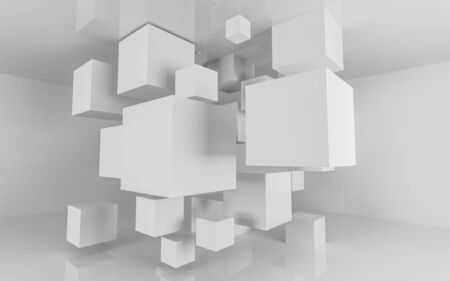 abstact white modern architecture background with white cubes 3d illustration renderの写真素材