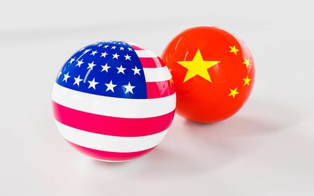 abstract Republic of China ROC flag and USA flag on shiny billard balls 3d render illustrationの写真素材