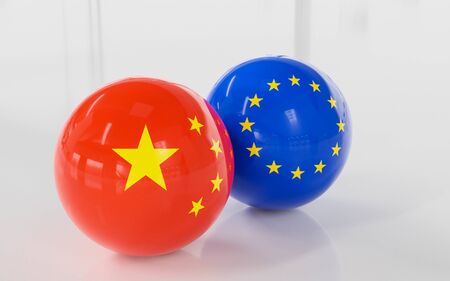 abstract Republic of China ROC flag and European Union flag on shiny billard balls 3d render illustrationの写真素材