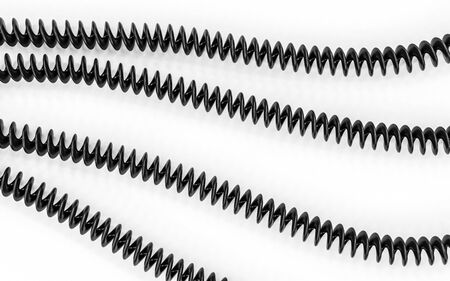 black phone cords, isolated on white background 3d render illustrationの写真素材