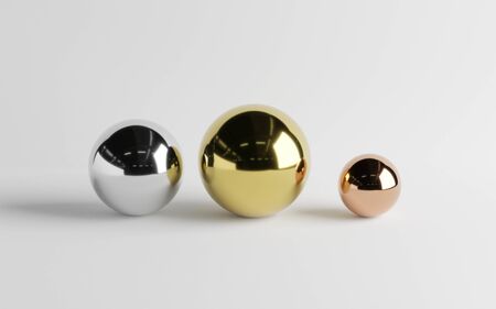 abstract spheres in silver, bronze, gold metal colour for different medals 3d illustration render abstract winner podium themeの写真素材