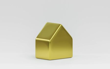Golden House building concept on white background 3d illustration renderの写真素材