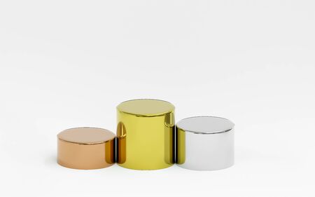 abstract metal winner podium competition pedestal in gold, silver, bronze colour for different medals 3d illustration renderの写真素材