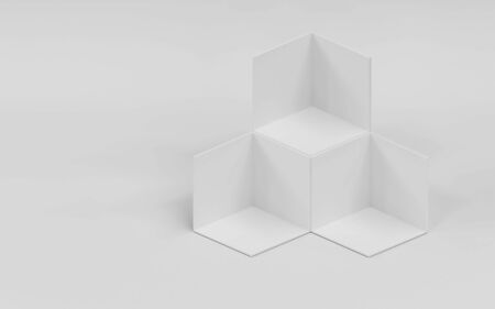 abstract white modern architecture background with white cubes on the wall 3d render illustrationの写真素材
