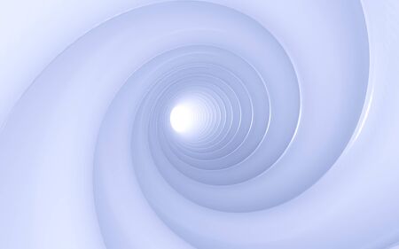 Abstract white and blue twisted corridor spiral 3d render illustrationの写真素材