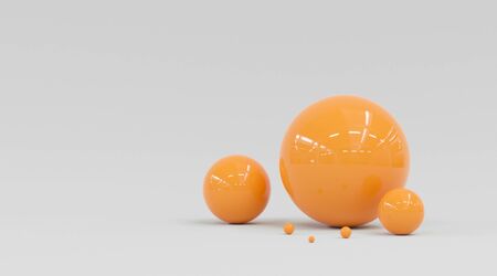 Abstract orange spheres with glossy surface, on white matte background 3d illustration renderの写真素材