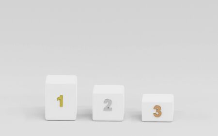 white abstract metal winner podium competition pedestal with numbers in gold, silver, bronze colour for different medals 3d illustration renderの写真素材