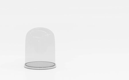 shiny glass ball dome sphere for product presentation on silver tablet 3d render illustrationの写真素材