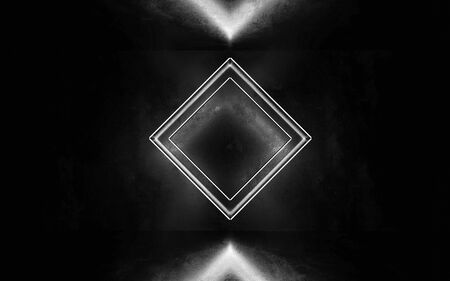 dark underground industrial grunge basement room with white low key light background texture wall 3d render illustrationの写真素材