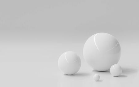 White spheres with glossy surface, on white matte background 3d illustration renderの写真素材