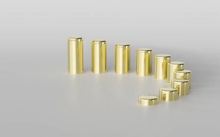 a gold cylinder abstract background in front of white background 3d illustration renderの写真素材