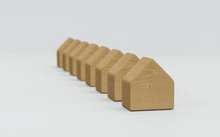 Wooden House building concept on white background 3d illustration renderの写真素材