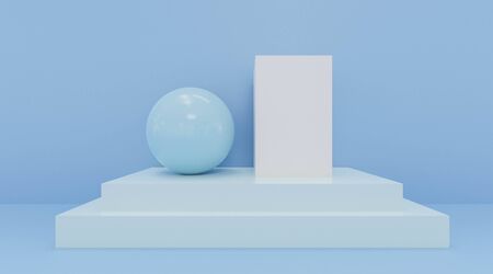 Colorful abstract geometric figures. blue colored cubes and balls 3d illustration render.