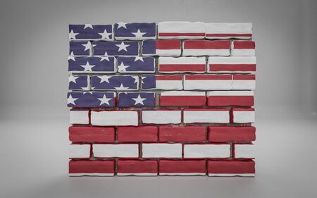 Brick wall in colours of the flag of the United States of America 3d illustration renderの写真素材