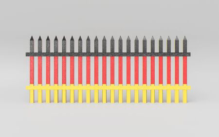 Fence with the national colors of Germany symbolizing the borders of the Germany during the refugee crisis 3d illustration renderの写真素材
