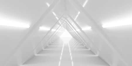 abstract white background architecture triangular warehouse hallの写真素材