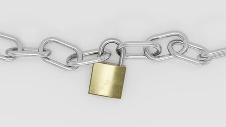 metal chain and lock isolated on white background 3d render illustration