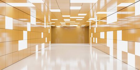 Abstract orange hallway interior background empty room with random lighting 3d render illustrationの写真素材