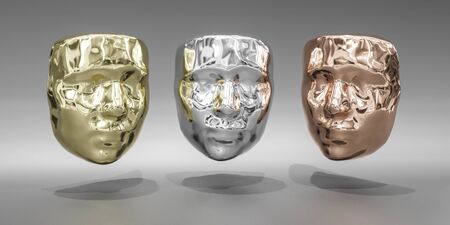 abstract faces in silver, bronze, gold metal colour for different medals abstract winner podium...