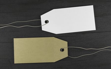 Blank tags tied. Price tags, gift tags, sale tag, address label. 3d illustration render