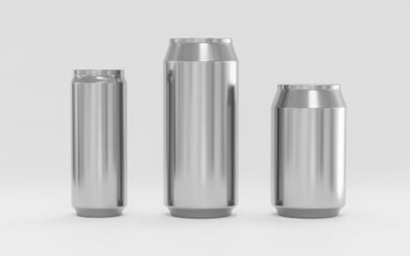 aluminum soda cans mockup, blank can with copy space for your content with grey background, ideal for beer, lager, alcohol, soft drink, soda, lemonade, cola, energy drink, juice, water etc.,の写真素材