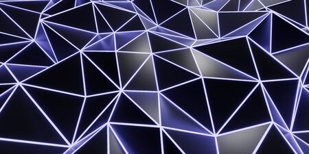 Glowing geometric triangular structure with blue light wire mesh, modern science and tech objectの写真素材
