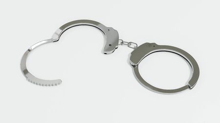 Metal handcuffs isolated on the white background 3d illustration renderの写真素材