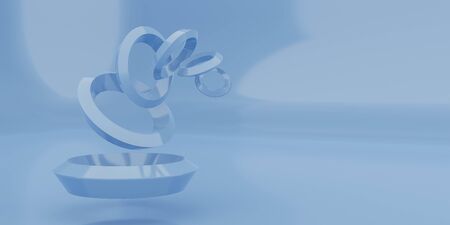 Colorful abstract geometric glossy figures. blue colored torus rings with empty blank space for your contentの写真素材