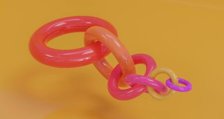 Red and orange pink colored chain build from colored glossy rings modern futuristic interior