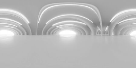 Full 360 degree equirectangular panorama hdri of modern futuristic white building interior 3d render illustrationの写真素材