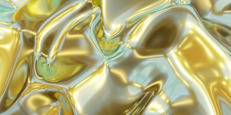 glossy golden metal fluid glossy mirror water effect background backdrop texture 3d render...
