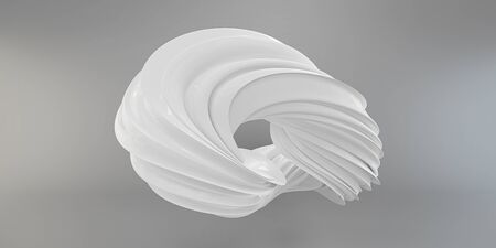white futuristic curvy torus object on grey background 3D rendering illustration