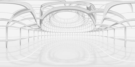 Full 360 degree equirectangular panorama hdri of modern futuristic mesh frame wire building interiorの写真素材