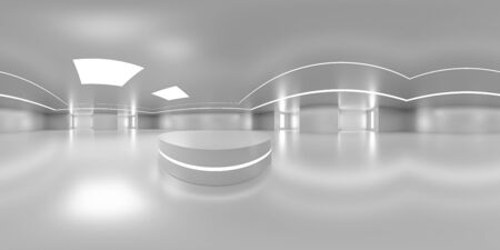 Full 360 degree equirectangular panorama hdri of modern futuristic white building interiorの写真素材