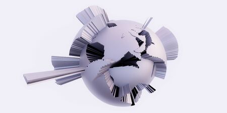 A random shape metal object background with bright white backgroundの写真素材