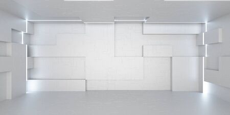 Modern futuristic technology white wall background backdrop cubic design white background