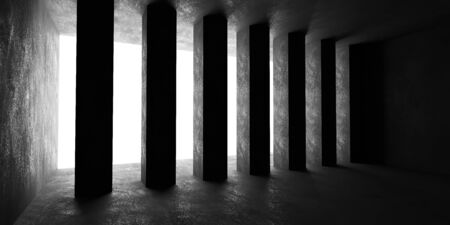 Concrete cubes basement wall with backlight day light industrial grunge concrete backgroundの写真素材