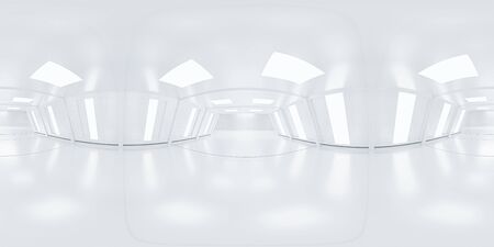 Full 360 equirectangular spherical panorama view of modern futuristic high-tec technology building...