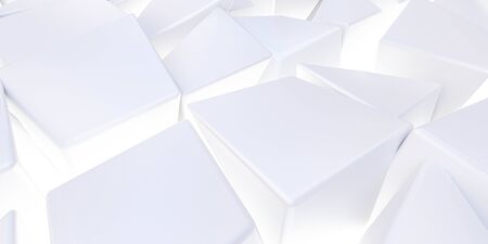 abstact white modern architecture background with white cubes on the ground in different heights from topの写真素材