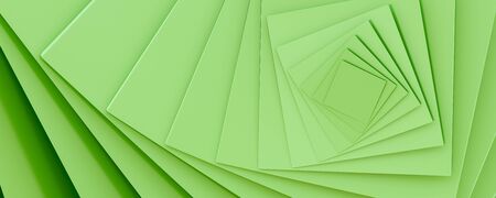 Abstract array of cubic geometric shape objects modern futuristic 3d rendering illustration blue lighting from top view, rotating squares cubes with green metal steelsurfaceの写真素材