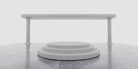 Empty white marble floor exterior with podium 3d architecture rendering illustrationの写真素材