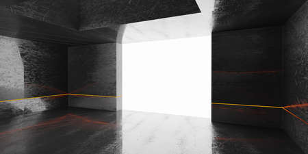Dark abstract futuristic background. red glowing lines empty room 3d rendering illustration