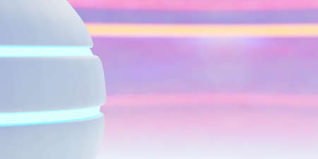 Abstract white geometric shape technology background with neon lights and blurry background 3d rendering illustrationの写真素材